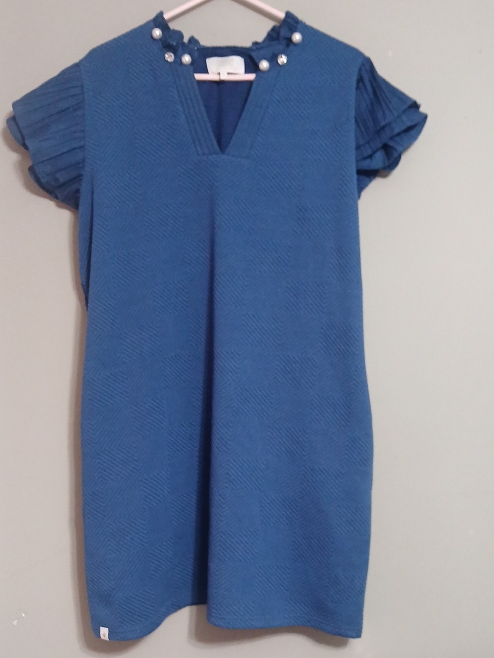 Simply Southern Blue Pearl-Neck Midi Dress